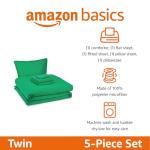 Amazon Basics 5 Piece Soft Microfiber Kid's Bed-in-a-Bag Bedding Set, Twin, Green, Solid