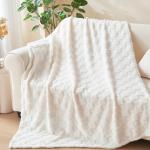 NEWCOSPLAY Super Soft Throw Blanket Ivory Premium Silky Flannel Fleece 3D Checkered Lightweight Bed Blanket All Season Use (Ivory Checkered, Throw(50"x70"))