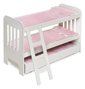Badger Basket Doll Bunk Bed with Bedding, Ladder, and Free Personalized Kit - Fits Dolls Up to 22 Inches - Ideal for Girl Dolls and Baby for Pretend Play - White/Pink