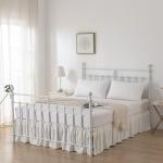 Striped Tufted Bed Skirt King Size, Ruffled Bed Skirts with Split Corners, King Bed Skirt 18 Inch Drop, Striped, Ivory, 18" King