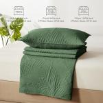 OARAGE King Quilt Bedding Set Lightweight Soft Olive Green Bedspread Coverlet with Leaf Pattern,Ultrasonic Microfiber Bed Cover Set for All Season 3 Pieces (1 Quilt, 2 Shams)