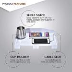 Modern Innovations Bedside Shelf for Bed, College Dorm Room, Bunk Bed Shelf/Caddy for Top Bunk, Clip On Nightstand Tray with Cord and Cup Holder for Table Storage (White)