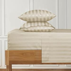 URBANHUT 1000 Thread Count 100% Cotton Damask King Size Sheets, Long Staple 4 Piece Striped Bedsheet, Luxury Hotel Sateen Weave - Soft & Breathable, Better Than Egyptian, 16" Deep Pocket - Ivory
