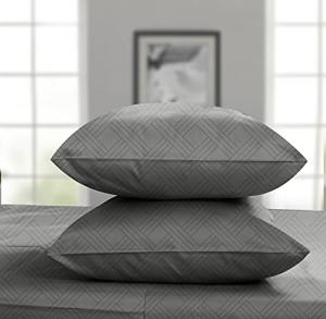 Threadmill Home Linen Luxury Queen Pillowcases - 800 Thread Count Jacquard Damask, 100% Pure Cotton 2 Pc Striped Pillow Cover Set, ELS, Silky Soft Celine Dark Grey Pillow Protectors