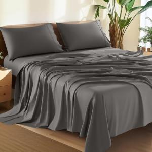 Shilucheng 100% Cotton Queen Size Sheets Set - 1500 Thread Count，Luxury Egyptian Cotton Bed Sheets，5-Star Hotel Quality Sheets, Breathable & Cooling, 16 Inch Deep Pocket - 4 Piece (Dark Grey)