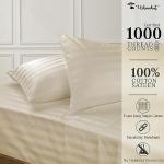 URBANHUT 1000 Thread Count 100% Cotton Damask King Size Sheets, Long Staple 4 Piece Striped Bedsheet, Luxury Hotel Sateen Weave - Soft & Breathable, Better Than Egyptian, 16" Deep Pocket - Ivory