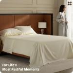 Bedsure 100% GIZA Egyptian Cotton Sheets - CEA Certified Queen Size Bed Set, Sateen Weave, Cool & Silky Soft, 16" Deep Pocket, 700 Thread Count Hotel Collection 100% Cotton Bedding Sheets(Ivory,Queen)