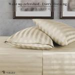 URBANHUT 1000 Thread Count 100% Cotton Damask King Size Sheets, Long Staple 4 Piece Striped Bedsheet, Luxury Hotel Sateen Weave - Soft & Breathable, Better Than Egyptian, 16" Deep Pocket - Ivory