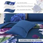 Drucon Blue Floral Comforter Set Queen, 7 Pieces Bed in a Bag Botanical Floral Comforter Soft Microfiber Dark Blue Bedding Set Queen Size Bed with Sheet and Pillowcase