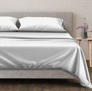 Mayfair Linen 100% Egyptian Cotton Sheets King Size Bed Set - 4 PC 600 Thread Count King Sheets Set Egyptian Cotton, Ultra Soft, Cooling, 16" Deep Pocket Sateen Weave Luxury Bedsheet, White Stripe