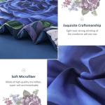 Drucon Blue Floral Comforter Set Queen, 7 Pieces Bed in a Bag Botanical Floral Comforter Soft Microfiber Dark Blue Bedding Set Queen Size Bed with Sheet and Pillowcase