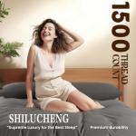 Shilucheng 100% Cotton Queen Size Sheets Set - 1500 Thread Count，Luxury Egyptian Cotton Bed Sheets，5-Star Hotel Quality Sheets, Breathable & Cooling, 16 Inch Deep Pocket - 4 Piece (Dark Grey)