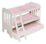 Badger Basket Doll Bunk Bed with Bedding, Ladder, and Free Personalized Kit - Fits Dolls Up to 22 Inches - Ideal for Girl Dolls and Baby for Pretend Play - White/Pink