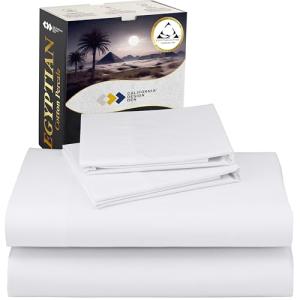 California Design Den Certified 100% Egyptian Cotton Sheets Queen Size Bed Set - Lightweight & Crisp Percale Queen Sheet Set Deep Pocket, Cool & Durable Luxury Bedding - White