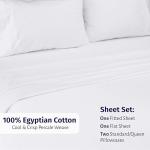 California Design Den Certified 100% Egyptian Cotton Sheets Queen Size Bed Set - Lightweight & Crisp Percale Queen Sheet Set Deep Pocket, Cool & Durable Luxury Bedding - White