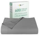 California Design Den Luxury King Size Flat Sheet Only - 100% Cotton, 600 Thread Count, Soft and Breathable Top Sheet, Sateen Weave, Hotel Quality, Featuring Foot Side Indicator - Mist Grey