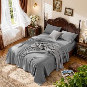 LBRO2M 1000 Thread Count 100% Egyptian Cotton Sheets Set,Queen Size Bed Sheet 4 Piece Sets,Long Staple,16 Inches Deep Pocket,All Season,Bedding Super Soft Comforterble Breathable,Sateen Weave (Grey)