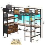 Twin Loft Bed with Desk, LED Lights & Storage