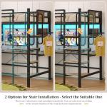 Twin Loft Bed with Desk, LED Lights & Storage