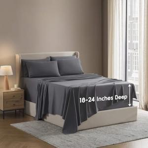 Nestl Extra Deep Queen Sheet Set - 6 Piece Breathable & Cooling Sheets - Hotel Luxury Bedding Set w/18-24 Inch Extra Deep Pockets - Easy & Secure Fit - Super Soft, Wrinkle Free & Comfy - Dark Gray