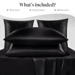 LuxClub Black Satin Queen Sheet Set - 6 Pcs