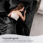 LuxClub Black Satin Queen Sheet Set - 6 Pcs