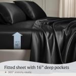 LuxClub Black Satin Queen Sheet Set - 6 Pcs