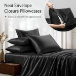 LuxClub Black Satin Queen Sheet Set - 6 Pcs