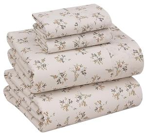 RUVANTI 100% Cotton Sheets – Queen Size Percale Bedding, Cooling & Breathable Floral Design, Durable with a Crisp, Soft & Comfortable Feel, 16" Deep Pocket, 4-Piece Set, Twin Spring