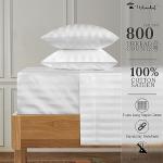 URBANHUT 800 Thread Count 100% Cotton Damask King Size Sheets, 4 Piece Striped King Size Bedsheets, Luxury Hotel Sheets Sateen Weave - Better Than Egyptian, 16" Elasticized Deep Pocket- White