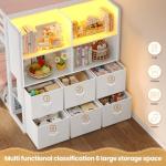 BTHFST Bunk Bed Twin Over Twin with 6 Large Fabric Drawers & 4 Wooden Storage Bookshelf Organizer, Metal Low Bunk Bed for Kids with LED Lights & Safety Ladder and Guardrail, Space Saving