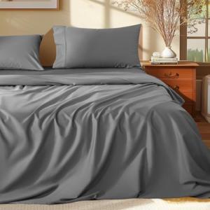 Shilucheng 100% Egyptian Cotton King Size Sheets Set - 1000 Thread Count，Luxury Cotton Bed Sheets，Breathable & Cooling Bedding and Pillow Cases, 16 Inch Deep Pocket - 4 Piece (Grey, King)