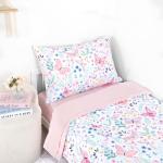 Jundetye Toddler Bedding Set for Girls 4 Pieces Butterfly, Soft Breathable Toddler Comforter Set, Flower Print, Includes Reversible Comforter, Fitted Sheet and Flat Sheet, Pillowcase