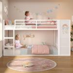 BTHFST Bunk Bed Twin Over Twin with 6 Large Fabric Drawers & 4 Wooden Storage Bookshelf Organizer, Metal Low Bunk Bed for Kids with LED Lights & Safety Ladder and Guardrail, Space Saving