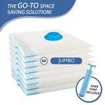 Cozy Essential 8 Jumbo Vacuum Storage Bags, Space Saver Bags Compression Storage Bags for Comforters and Blankets, Pillow, Bedding, Vacuum Sealer Bags for Clothes Storage