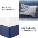 Madison Park Essentials Queen Comforter Set, Bed in a Bag, Watercolor Print Coastal Comforter & Chambray Cotton Sheet Set, All Season Bedding Set, Saben, Navy Queen (90 in x 90 in) 9 Piece