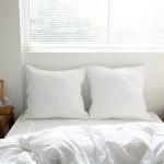 Simple&Opulence 100% Washed Linen Euro Shams 26'' x 26'' Pack of 2, Basic Style Solid Color Natural Flax Farmhouse Decorative Square Throw Pillow Covers for Bed Couch Sofa - White