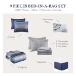 Madison Park Essentials Queen Comforter Set, Bed in a Bag, Watercolor Print Coastal Comforter & Chambray Cotton Sheet Set, All Season Bedding Set, Saben, Navy Queen (90 in x 90 in) 9 Piece