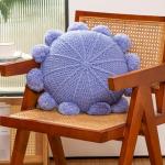 RIWASURNA Knitted Throw Pillow Round Bohemian Round Pillow Decorative Pillow with Pom Pom (Purple, 18inch)
