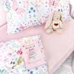 Jundetye Toddler Bedding Set for Girls 4 Pieces Butterfly, Soft Breathable Toddler Comforter Set, Flower Print, Includes Reversible Comforter, Fitted Sheet and Flat Sheet, Pillowcase