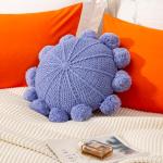 RIWASURNA Knitted Throw Pillow Round Bohemian Round Pillow Decorative Pillow with Pom Pom (Purple, 18inch)