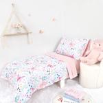 Jundetye Toddler Bedding Set for Girls 4 Pieces Butterfly, Soft Breathable Toddler Comforter Set, Flower Print, Includes Reversible Comforter, Fitted Sheet and Flat Sheet, Pillowcase