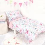 Jundetye Toddler Bedding Set for Girls 4 Pieces Butterfly, Soft Breathable Toddler Comforter Set, Flower Print, Includes Reversible Comforter, Fitted Sheet and Flat Sheet, Pillowcase