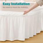 Vocander White Queen Size Bed Skirt 14 Inch Drop, Elastic Wrap Around Dust Ruffle Bed Skirting Easy to Install, Adjustable Tailored Bedskirts Fade & Wrinkle Resistant