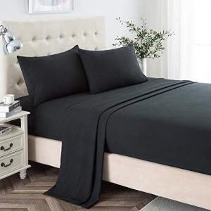 Lanest Housing Queen Sheet Set, 2400 Thread Count Soft Deep Pocket Microfiber Sheets, 4 Pieces Black Bedding Sheets & Pillowcases