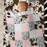 Hahafelt 3 Piece Patchwork Western Crib Bedding Set for Boys Girls Cow Cactus Print Baby Bedding Barnyard Western Nursery Decor Soft Baby Bed Set Includes Quilt Fitted Crib Sheet Bed Skirt (Cowgirls)