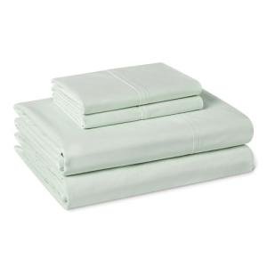 Amazon Basics 100% Organic Cotton Kids' Sheet Set with Pillowcase, Queen, Pale Sage Green Fox