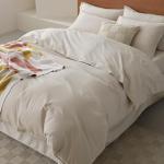 Double Stitch 100% Organic Cotton Duvet Cover - Soft 3 Piece Bedding Set Queen Size, 300 TC Luxury Hotel Sateen Weave, GOTS Certified Long Staple Cotton, Made in India, Oat