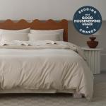 Double Stitch 100% Organic Cotton Duvet Cover - Soft 3 Piece Bedding Set Queen Size, 300 TC Luxury Hotel Sateen Weave, GOTS Certified Long Staple Cotton, Made in India, Oat