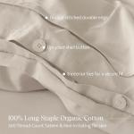 Double Stitch 100% Organic Cotton Duvet Cover - Soft 3 Piece Bedding Set Queen Size, 300 TC Luxury Hotel Sateen Weave, GOTS Certified Long Staple Cotton, Made in India, Oat